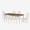 TOPMAX Vintage Traditional 6-Piece 82.7inch Extendable Dining Table Set with 23.6inch Removable Leaf, 50.4inch Upholstered Dining Bench and 4 Chairs f