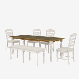 TOPMAX Vintage Traditional 6-Piece 82.7inch Extendable Dining Table Set with 23.6inch Removable Leaf, 50.4inch Upholstered Dining Bench and 4 Chairs f (Color: as Pic)