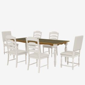 TOPMAX Vintage Traditional 7-Piece 82.7inch Extendable Dining Table Set with 23.6inch Removable Leaf, 4 Serrated Back Chairs and 2 Upholstered Back Di (Color: as Pic)